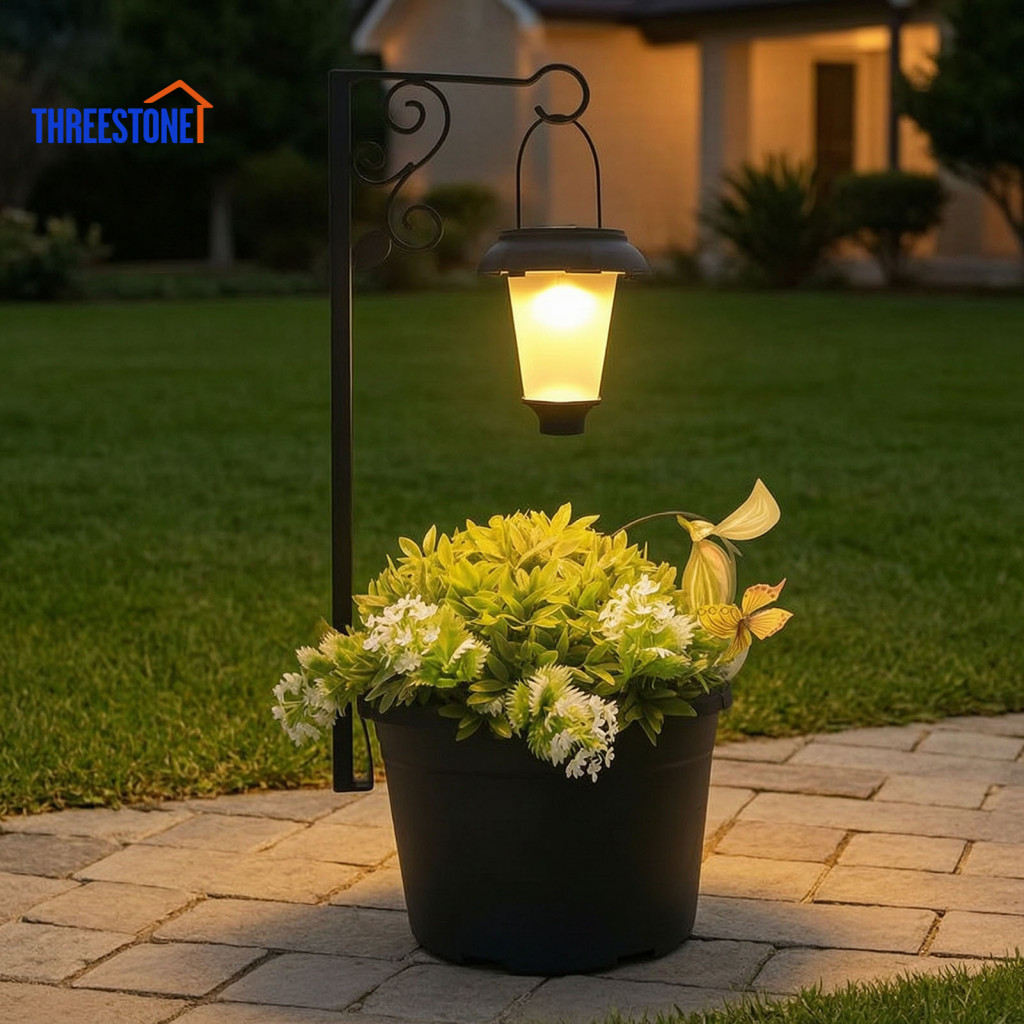 Solar Light with Planter Flower Pot Lamp Post 2-in-1 Powered Waterproof Garden Decorative Outdoor Plant for Yard Porch