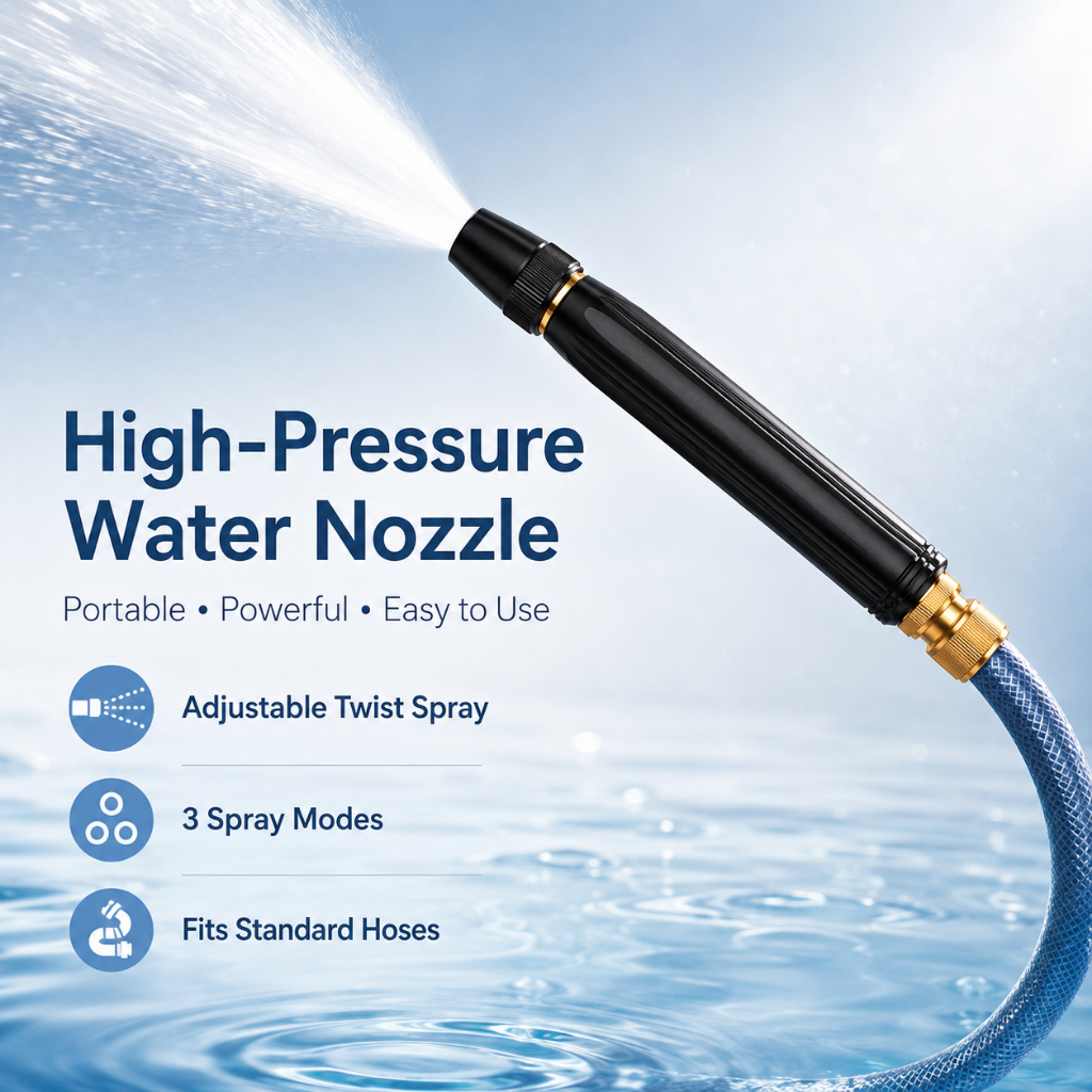 High Pressure Hose Nozzle Kit 3 In 1 With Top Connector For Car Wash Garden Cleaning Water Spray