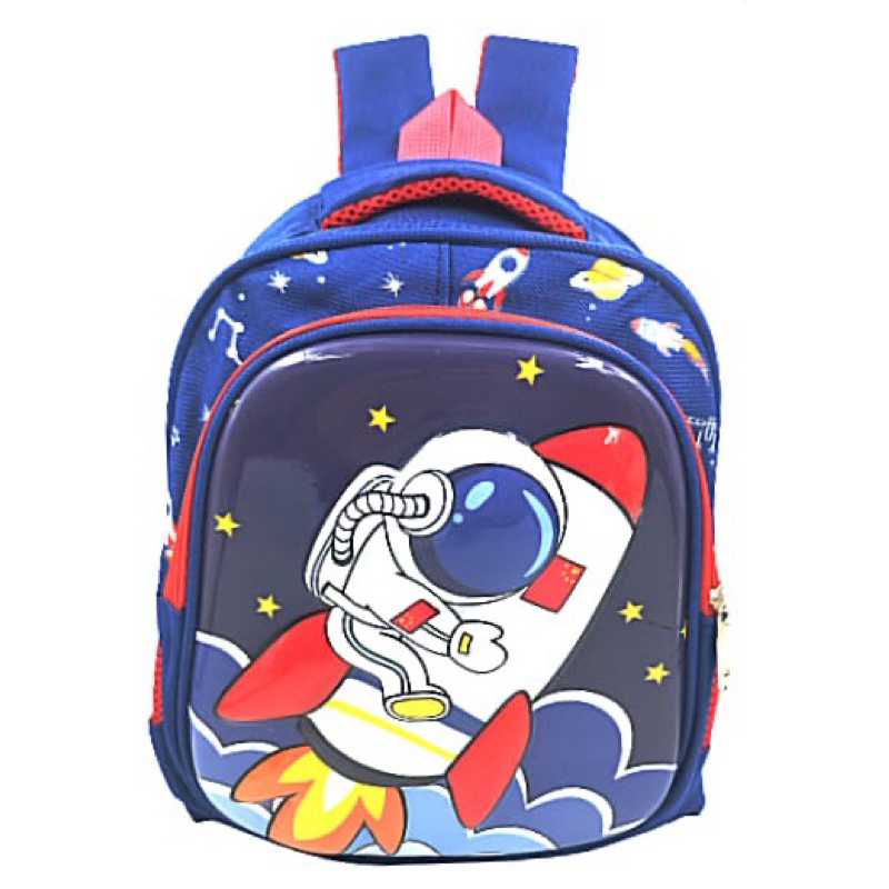 Mochila Escolar ou Passeio, em lona reforçada tema Astronauta 3D. Dimensões: 35cm altura x 25cm lar. x 13cm prof.