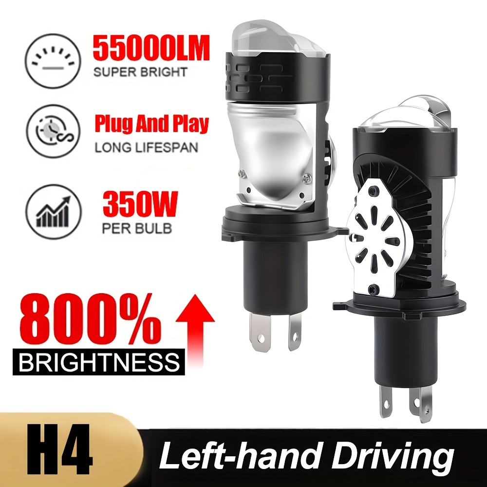 Lâmpada LED H4 55000lm 350w 6000k Lente De Projetor De Feixe Alto 12v 24v Auto Motocicleta H4 9003 Hb2
