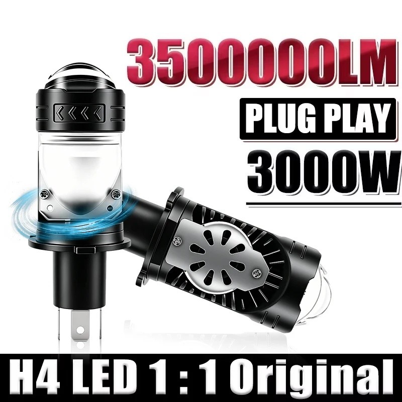 Lâmpada de Farol LED H4/9003/HB2 com Lente Projetora Canbus Super Brilhante 3000W 3500000LM 6000K Luz Alta/Baixa Aplicáv