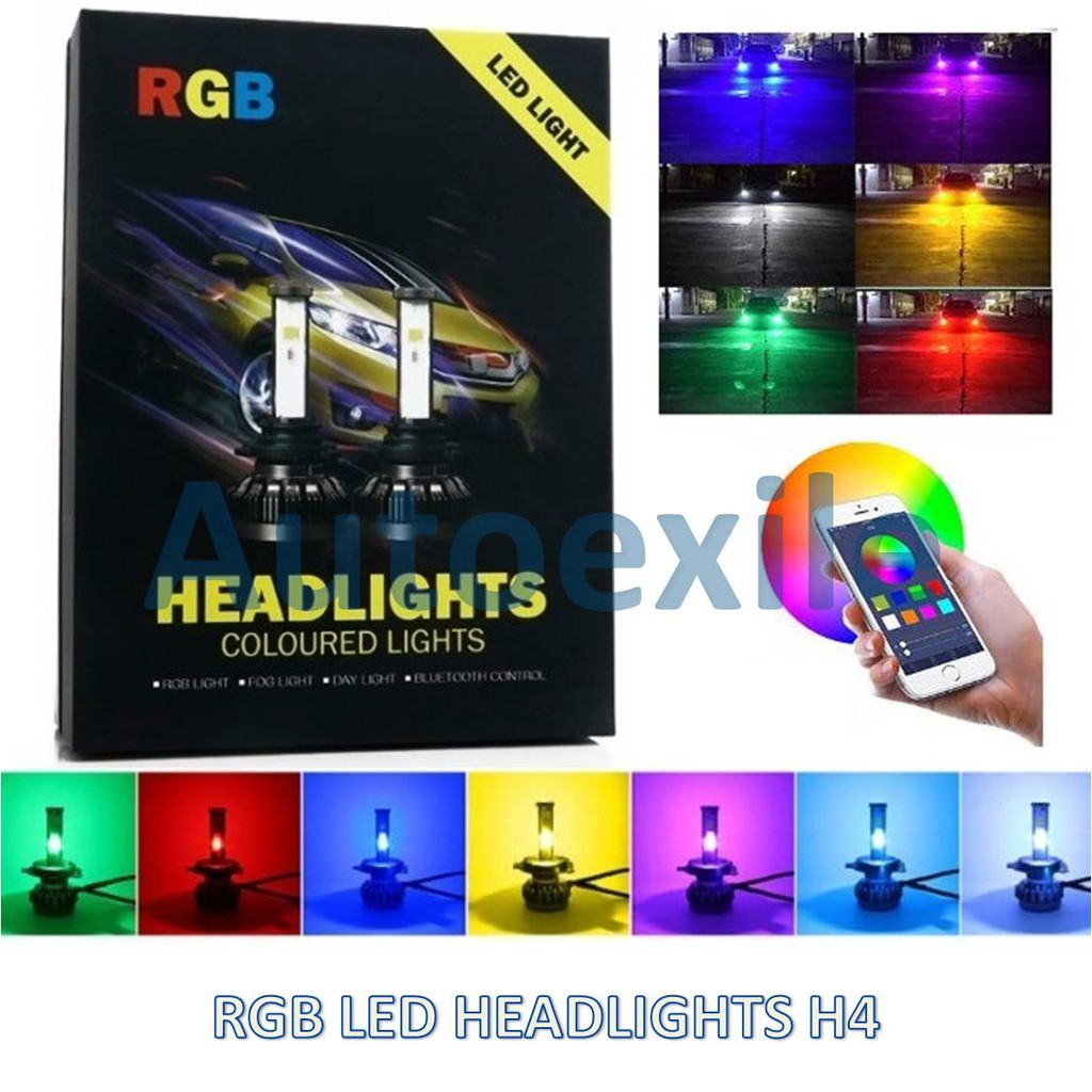 Luz LED RGB Para Carro H4 HB2 9003 6000K Controle De Smartphone Cor Branca Xpander Avanza Xenia HRV APV