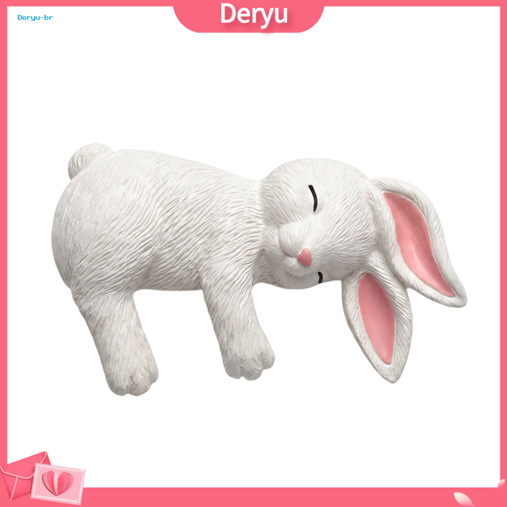 Home Office Decor Rabbit Desk Ornament Sleeping Bunny Figurine for Shelf Edge – Cute Lying Resin Sculpture Statue Moni
