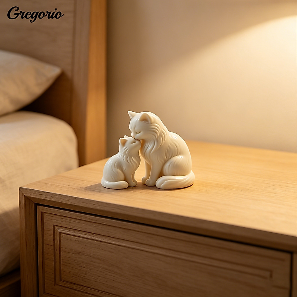 Photo Frame Pairing Decor Cat Figurine Decoration Cute 3d Printed Sculpture – Mother and Kitten Collectible Statue Per