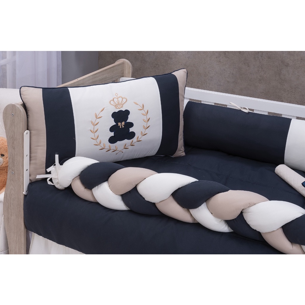 KIT ENXOVAL PARA BERÇO  BEB - MODELO  MEIA  TRANÇA   URSINHO LORENZO MARINHO COM PALHA MENINO NEUTRO