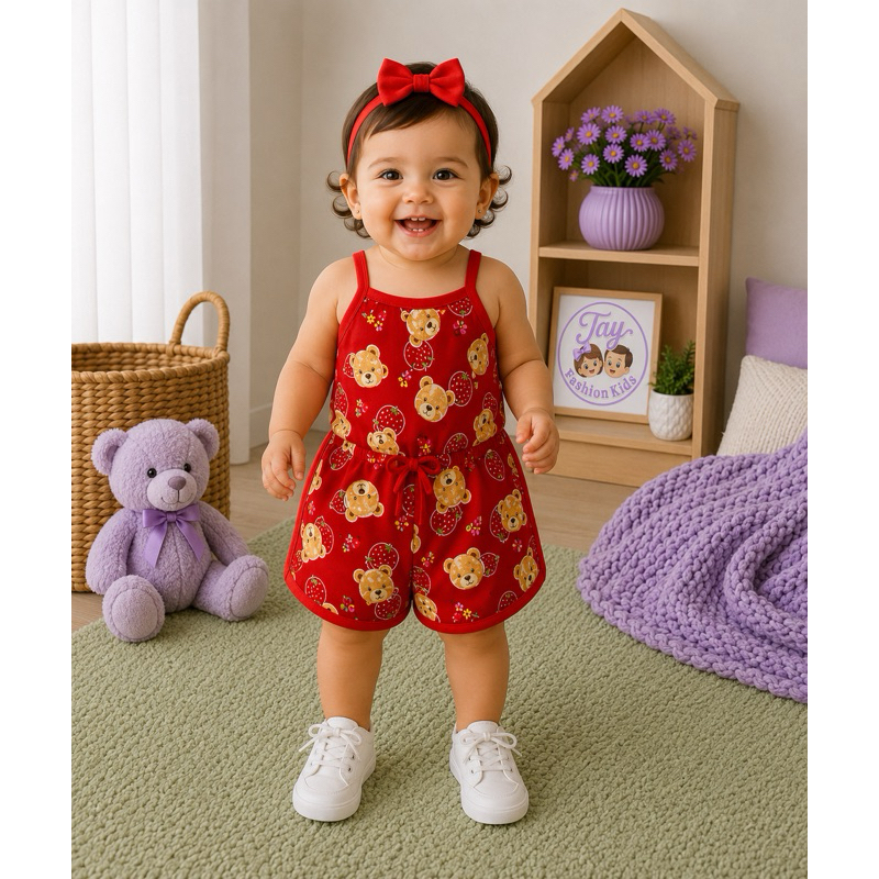 Macaquinho Infantil Feminino Estampado Verão Beb ê jardineira Menina