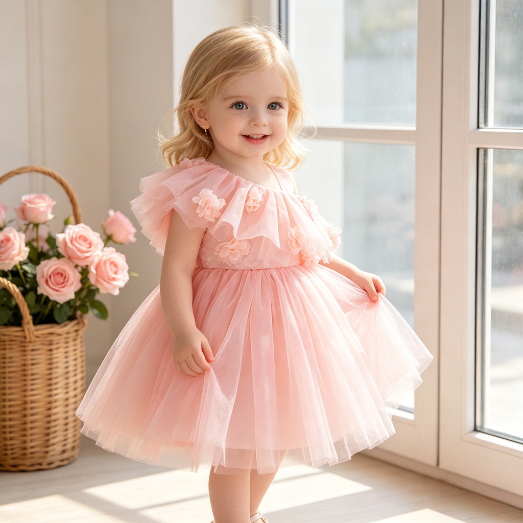 Comércio exterior novo estilo crianças vestido moda vestido de princesa pano forjado flor menina vestido de festa do beb
