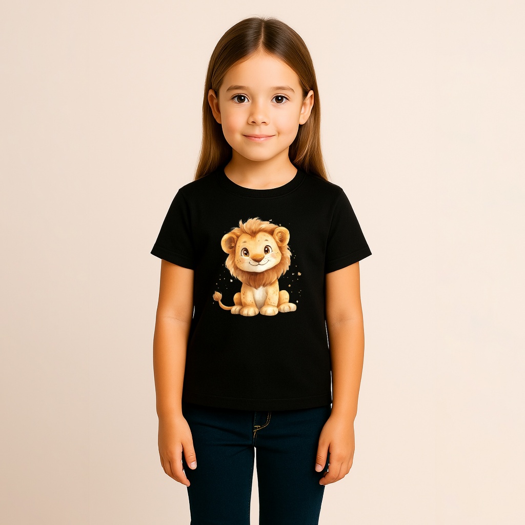 CAMISETA INFANTIL MENINA ALGODÃO LEAO BEB FOFO SENTADO FELIZ