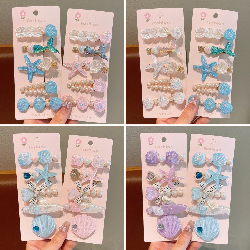 Conjunto De Grampos De Cabelo Infantis , Clipes De Corte Cauda De Sereia Franja De Princesa Para Meninas Laterais De Beb