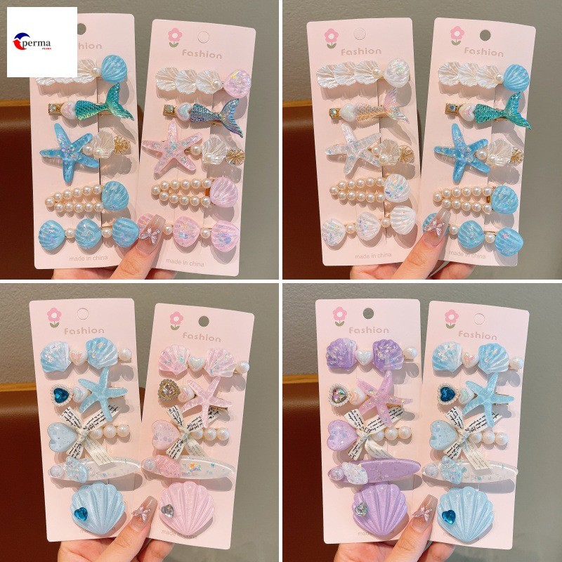 Conjunto De Grampos De Cabelo Infantis , Clipes De Corte Cauda De Sereia Franja De Princesa Para Meninas Laterais De Beb