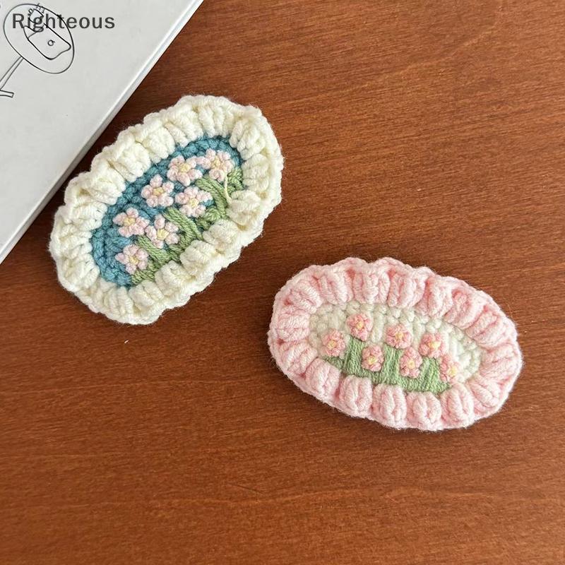 Rightrous Novo Bonito Dos Desenhos Animados Estilo Pastoral Grampo De Cabelo Menina Tecido À Mão Flor Malha Crianças Beb