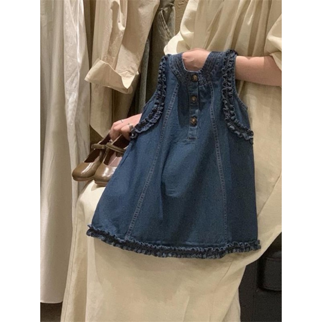 Meninas vestido de verão 2026 novo estilo crianças vestido jeans verão menina vestido de princesa vestido de moda do beb
