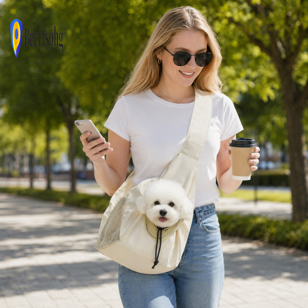 Comfortable Pet Carrier for Outdoors Bag Sling for Cats Small Dogs Breathable Mesh Safety Tether Washable Crossbody –