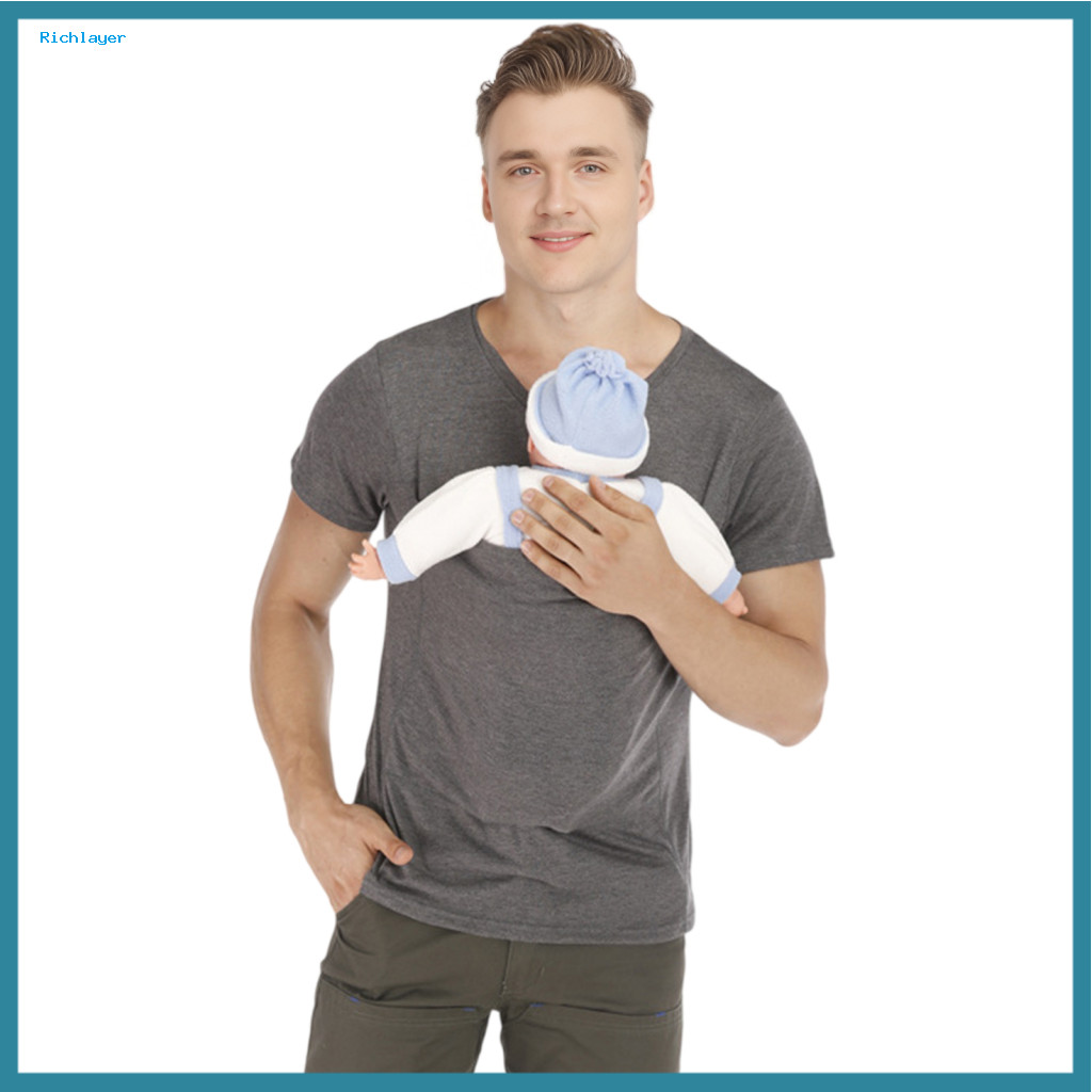 Breathable Men Top Baby Bonding Shirt Men’s Cotton Blend V-neck Carrier – Short Sleeve Dad Tee for Comfortable Weari