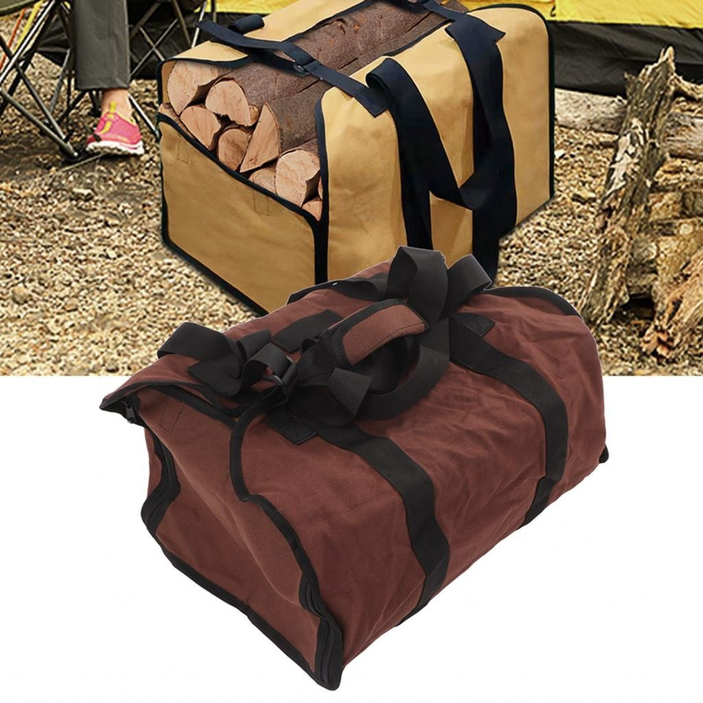 Canvas Firewood Carrier  Bag Heavy Duty Comfortable Handle for Picnics BBQ
