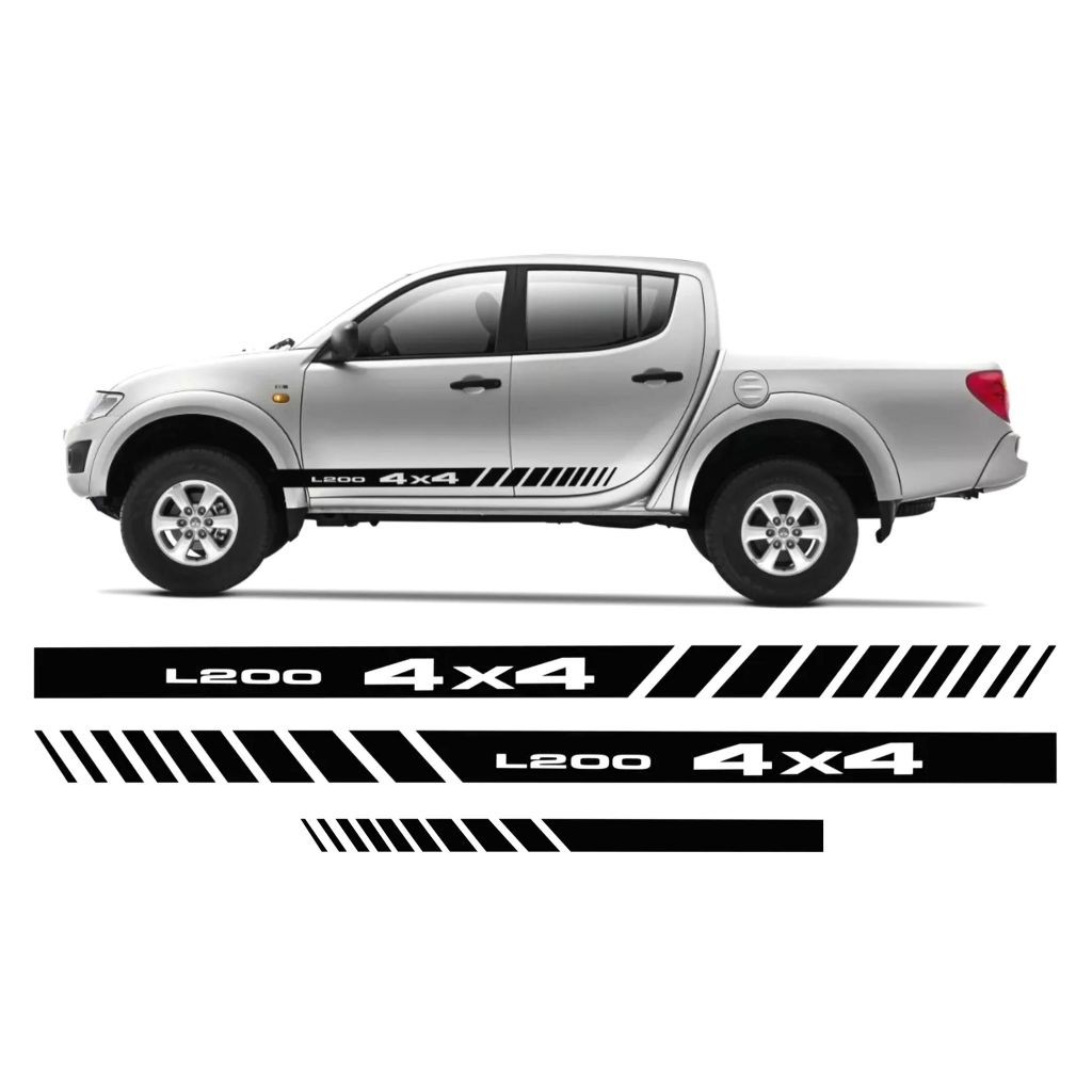 Kit 3 Adesivos L200 4x4 Triton Faixa Lateral e Traseira Acessórios Personalizado Preto Brilho Mt27
