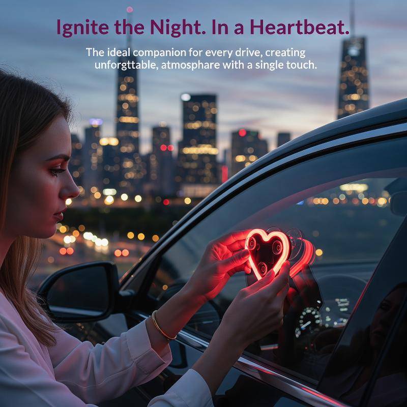 [EL-t] Solar Powered Neon Heart LED Light Car Interior Atmosfera Lâmpada Bonito Decoração Automática Para Mulheres Menin