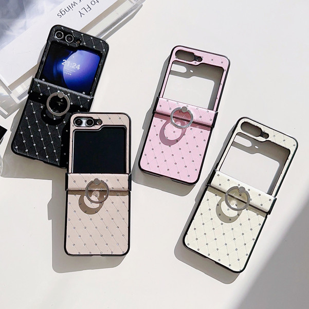 Eixo Central Proteção Diamantes Tela dobrável Luxo Couro Capa Para Samsung Z Flip 8 7 7FE 6 5