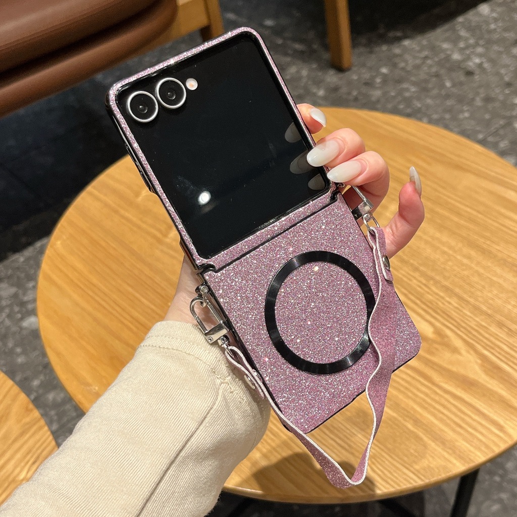Com Cordão Suporte De Carregamento Por Indução Capa Dobrável De Couro Para Samsung Galaxy ZFlip 8 7 7FE 6 5 4