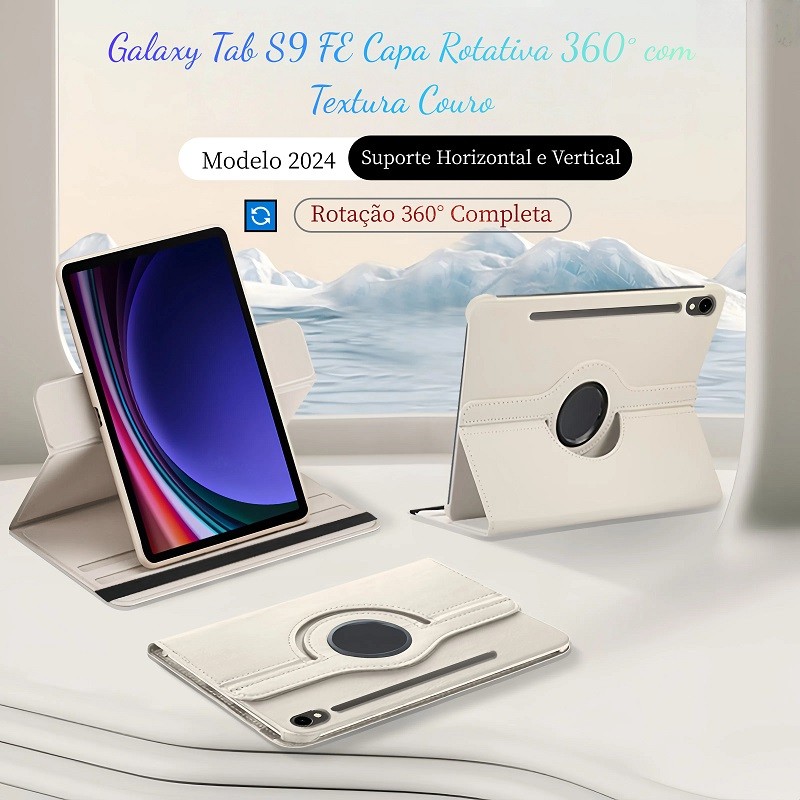 Capa  Para Samsung Tab S9FE/S10FE  Giratória 360° Couro Sintético - Sem Porta-caneta