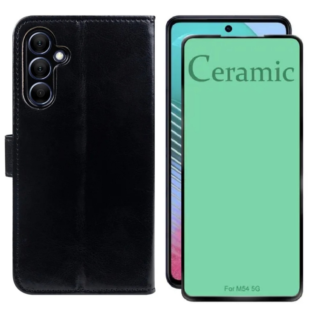 Capa Carteira Couro Sintético para Samsung Galaxy M54 + Película de Cerâmica 9D