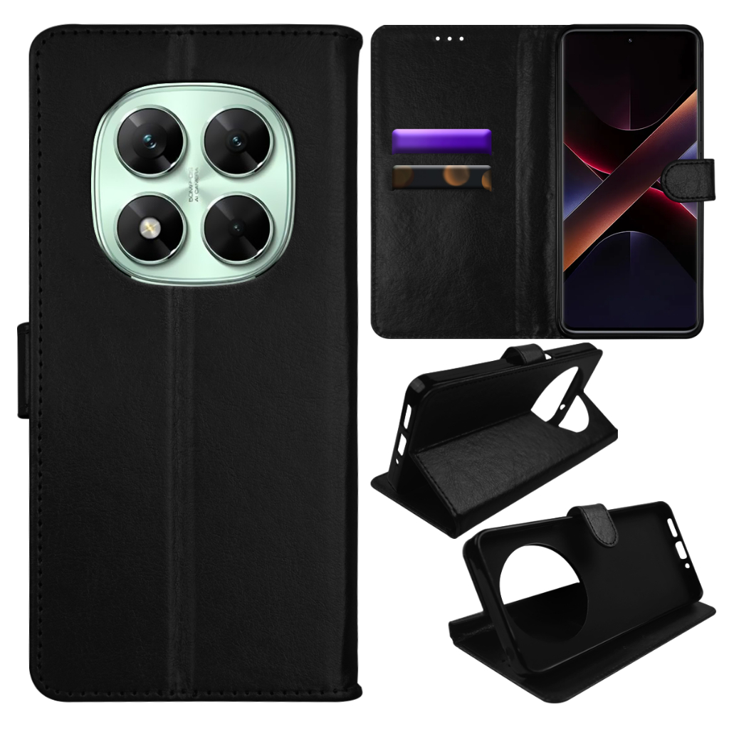 Capa Case Capinha Carteira Flip Cover Couro Sintético PRETA Para Xiaomi Redmi Note 14 Pro 4G 5G tela 6.67 pol.