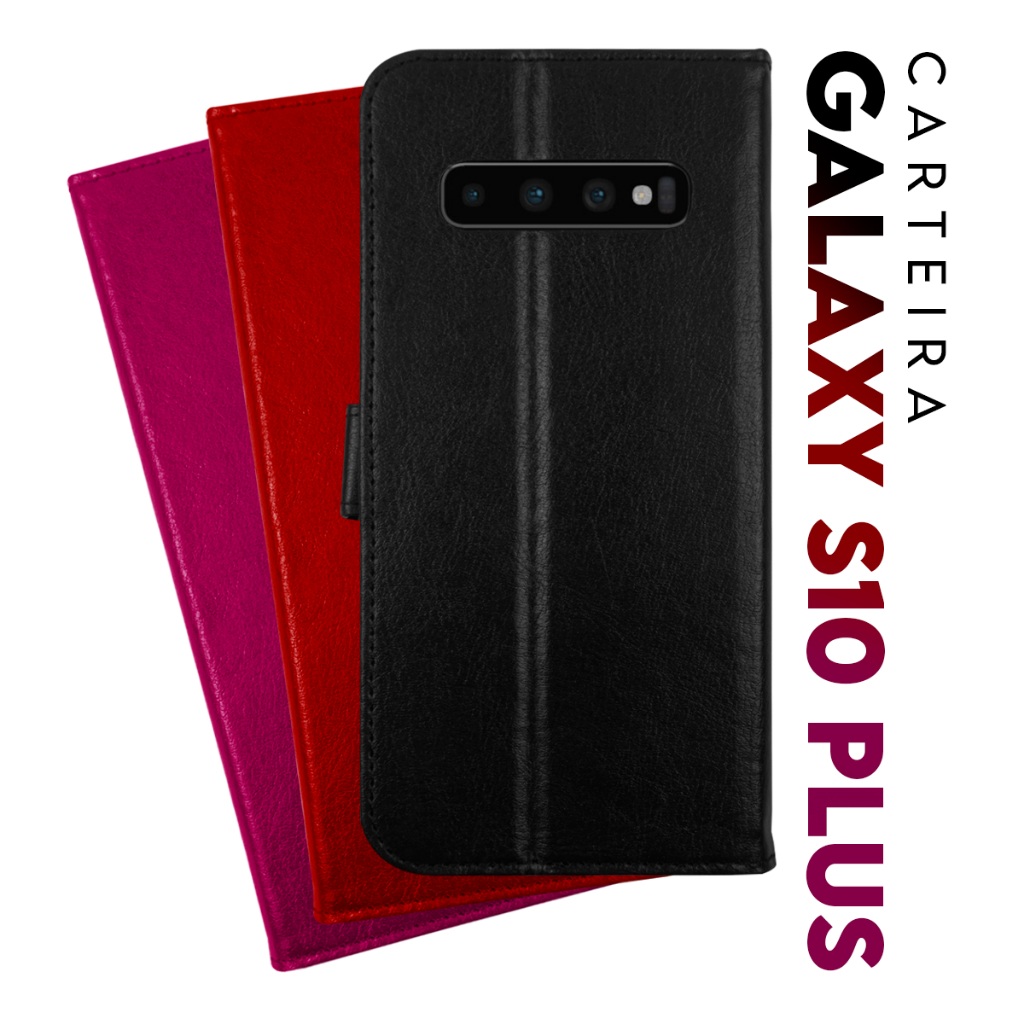 Capa Case Capinha Carteira Flip Cover Couro Sintético PRETA Para Samsung Galaxy S10 Plus G975 tela 6.4 Cell in Power25