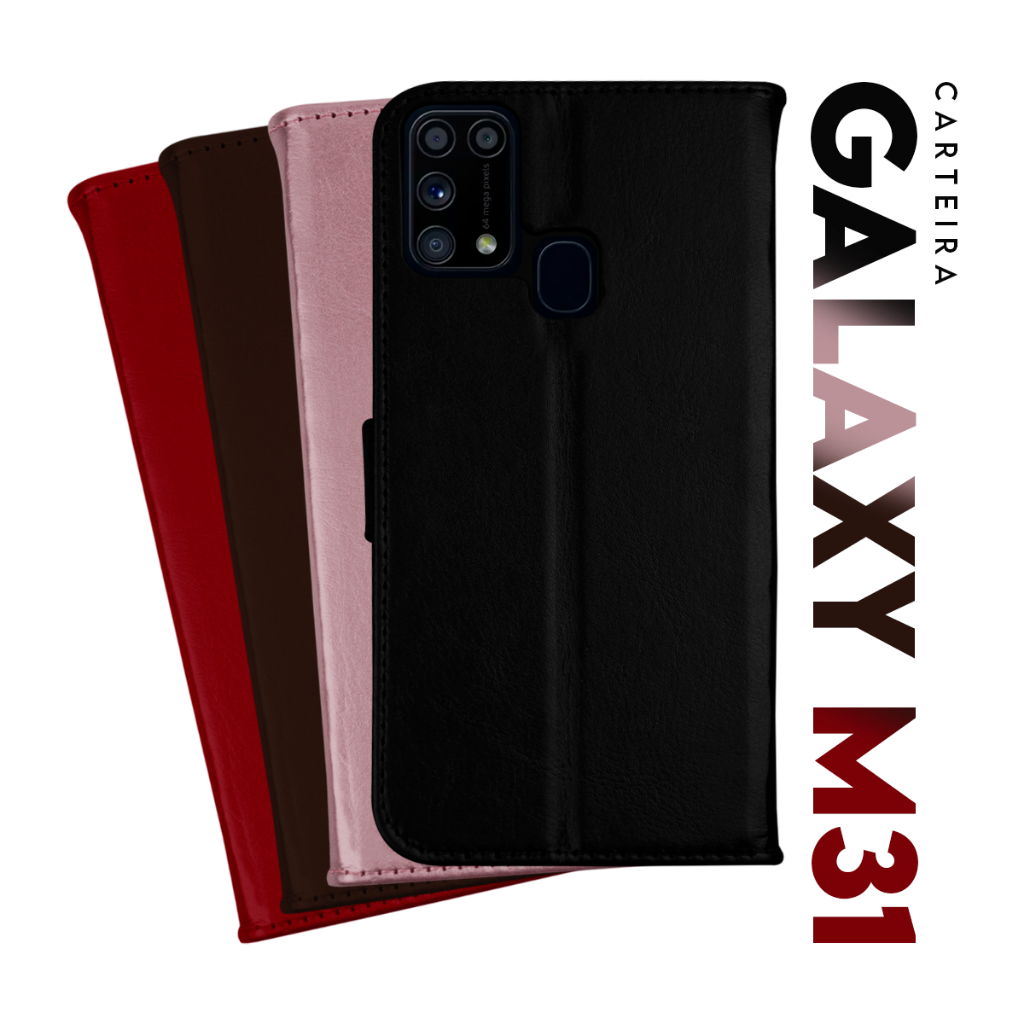 Capa Case Capinha Carteira Flip Cover Couro Sintético PRETA Samsung Galaxy M31 M315 tela 6.4 pol Cell in Power25