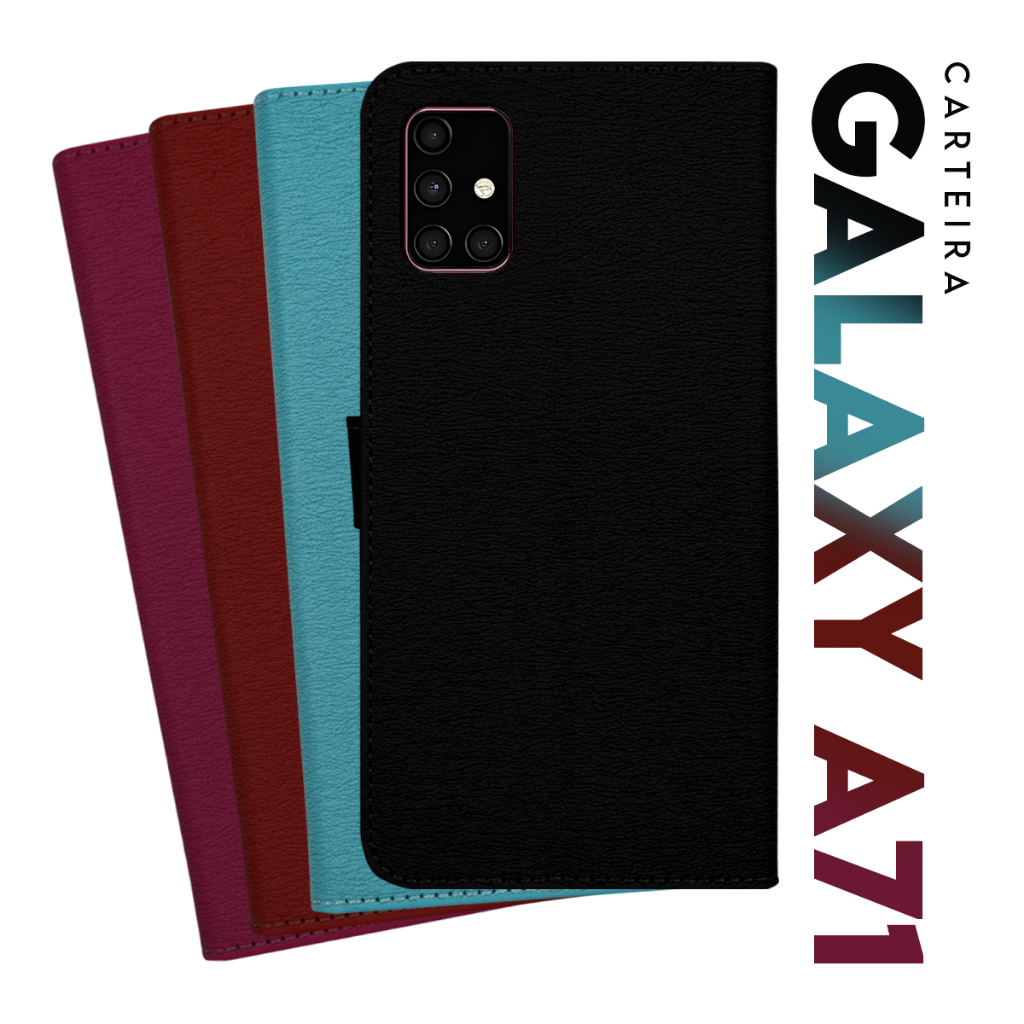 Capa Case Capinha Carteira Flip Cover Couro Sintético PRETA Para Samsung Galaxy A71 A715 Tela 6.7 pol. Cell in Power
