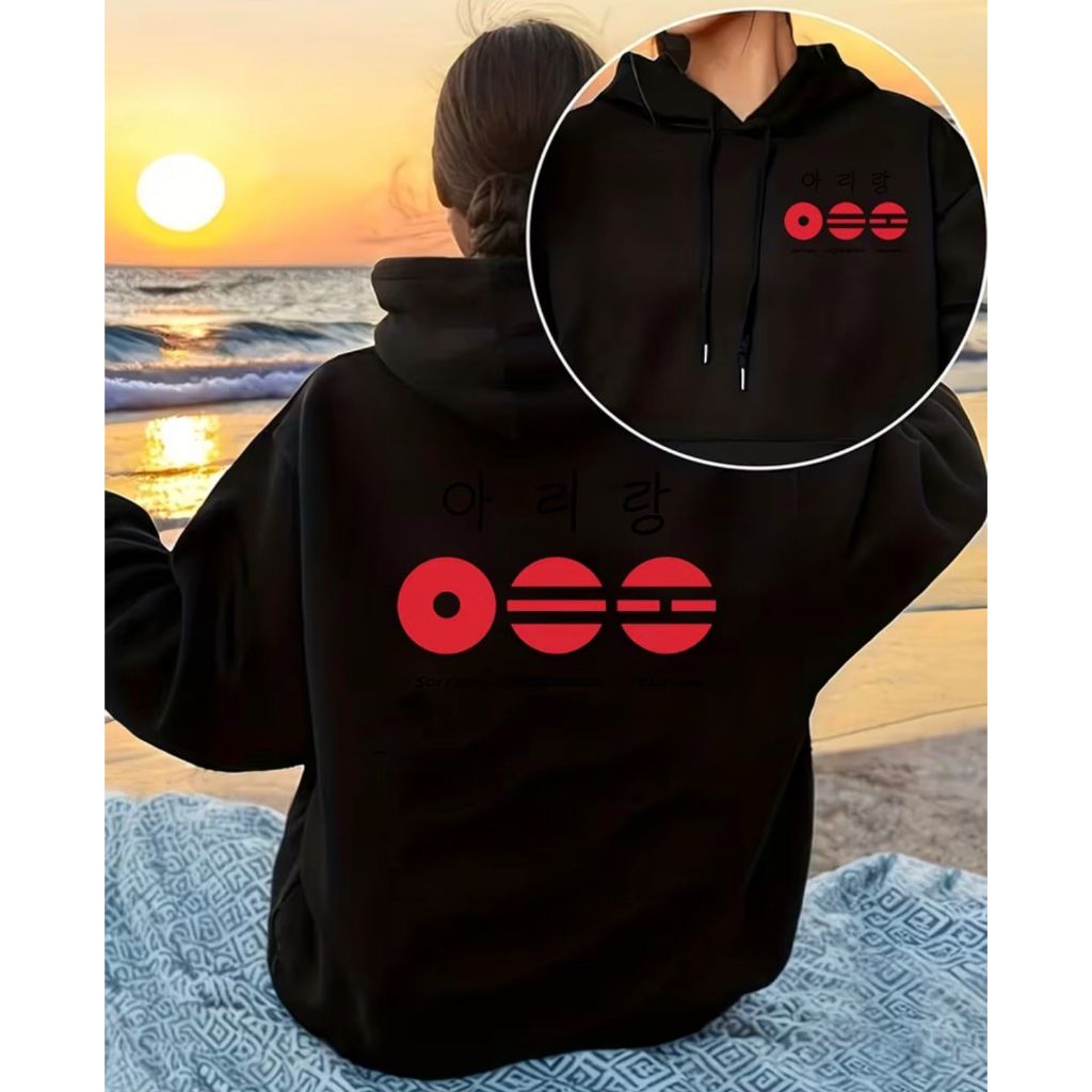 moletom feminino masculino arirang hoodie estampa canção casual com cordão