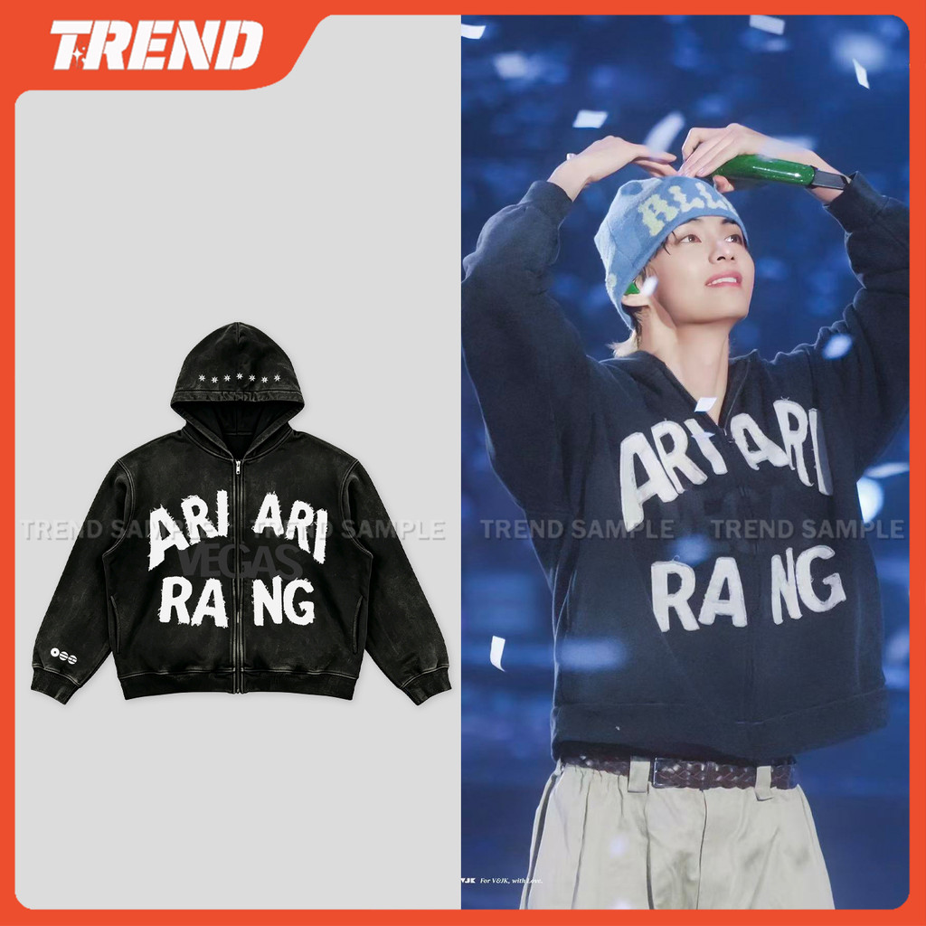 2026 BANGTAN ARIRANG WORLD TOUR Jaqueta Com Zíper Lavada Capuz Vintage Unissex Plus Size Moletom Estampado Solto Casual