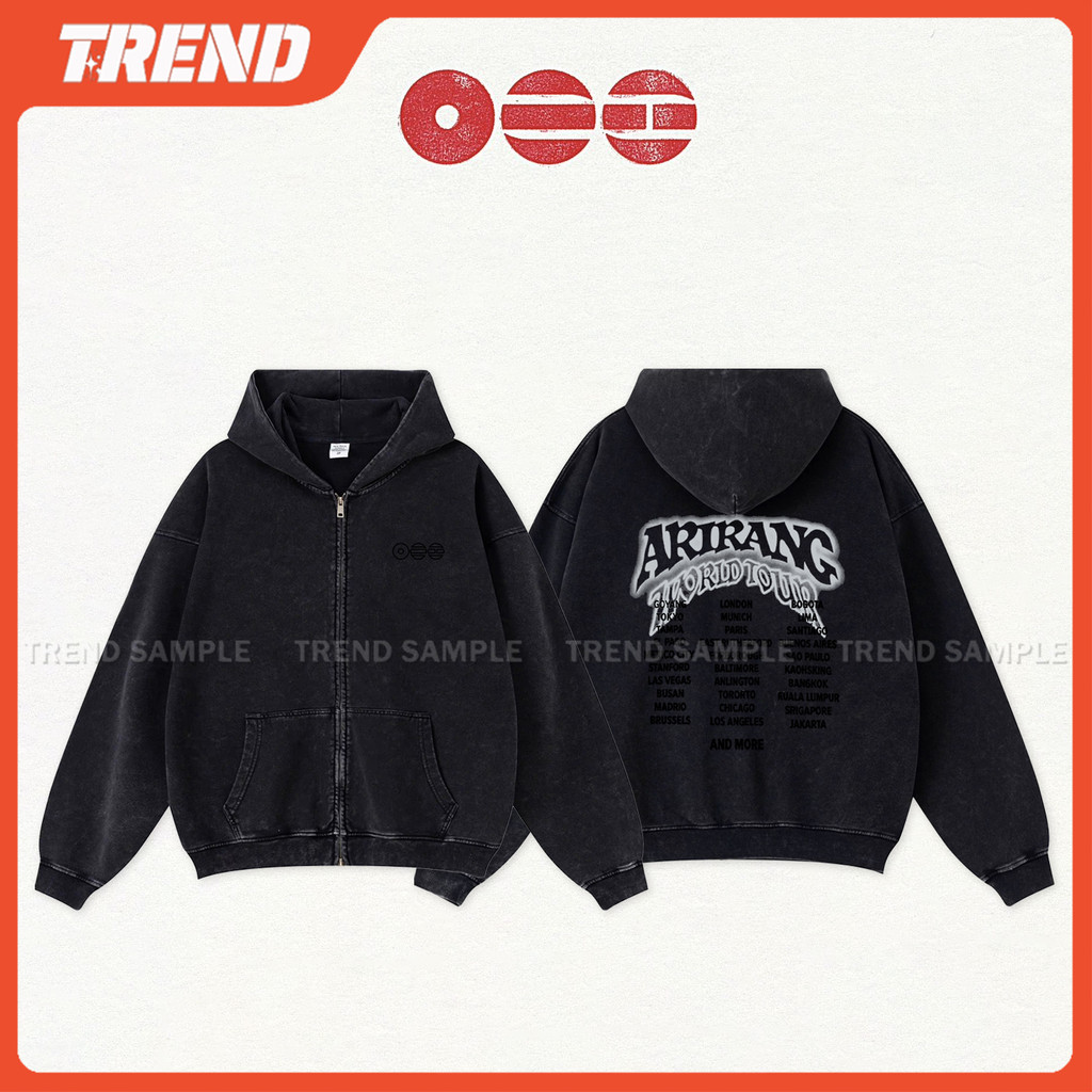 2026 BANGTAN ARIRANG WORLD TOUR Merch Algodão Lavado Zip-up Moletom Vintage Plus Size Unissex Solto Impresso Moda Casual
