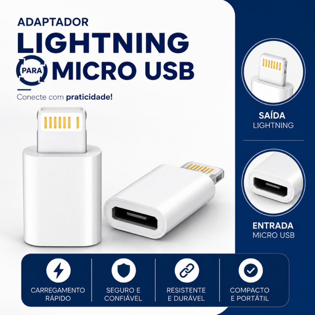 Adaptador Conversor OTG Micro Usb V8 Compatível com Lightning