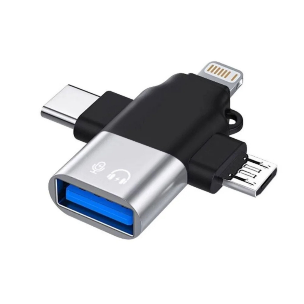 Adaptador OTG 3 em 1 Knup USB 3.0 Tipo-C V8 Micro USB e Lightning  Compatível com Android iPhone
