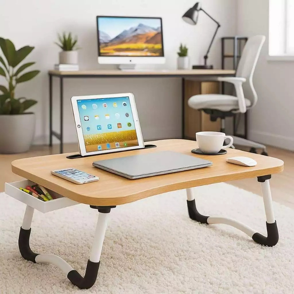 Mesa Notebook Dobrável Suporte Apoio Trabalha Bandeja Pezinho Cama Moveis Computador