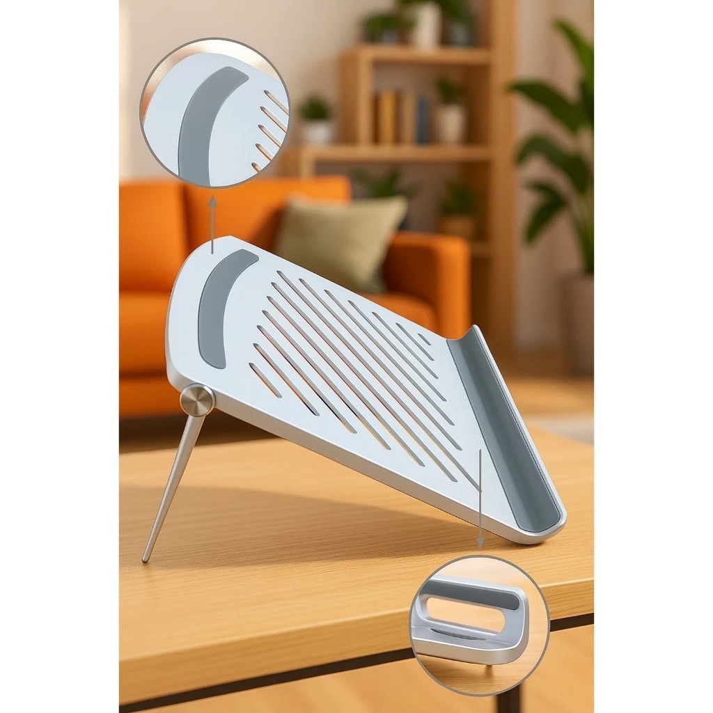 Suporte Notebook Branco Dobrável Ergonômico Mesa Portátil Leve Antiderrapante Laptop Ajustável