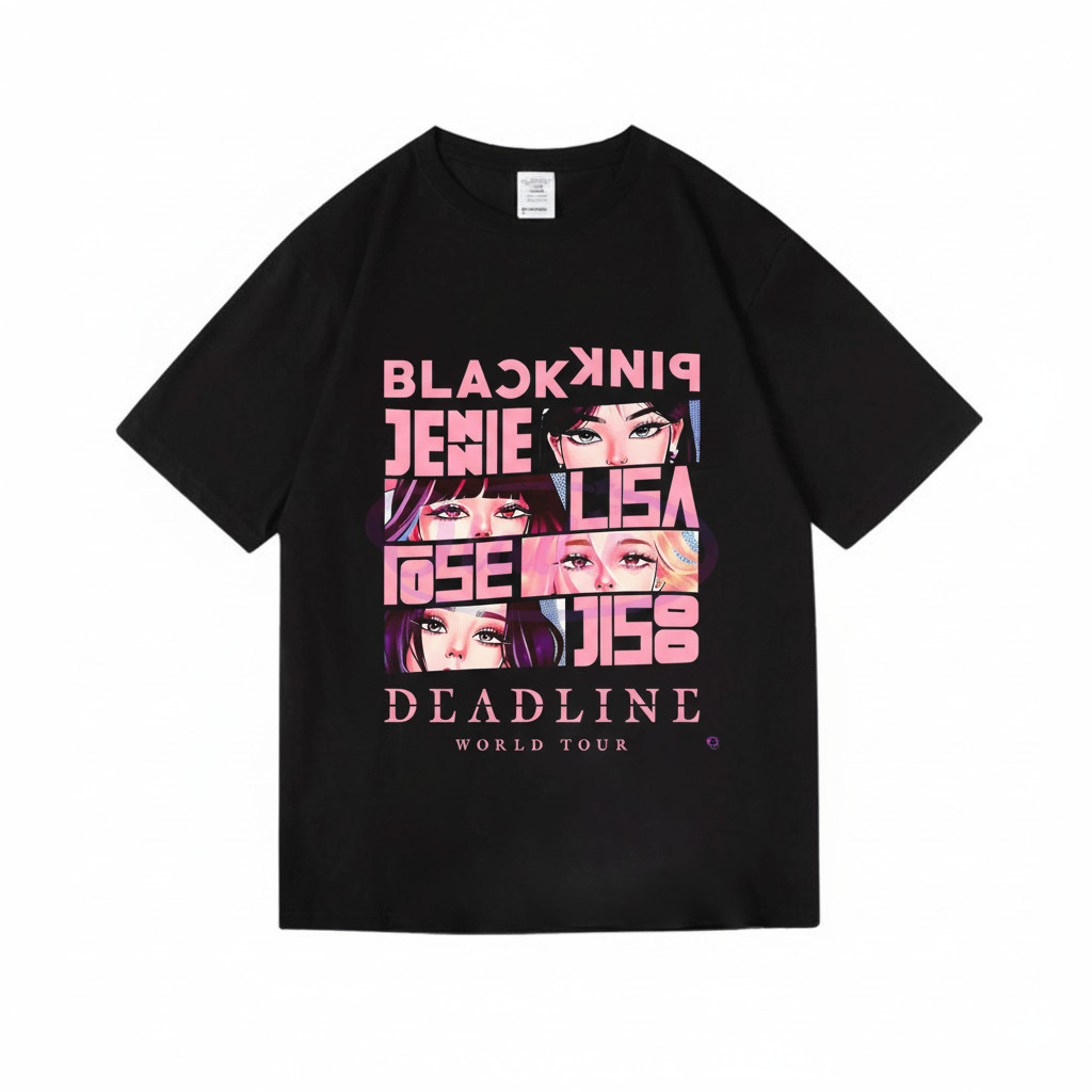 Camiseta Unissex Oversized Plus Size Feminina Masculina BLACKPINK Deadline World Tour KPop Fan Merch Estampada Estilosa