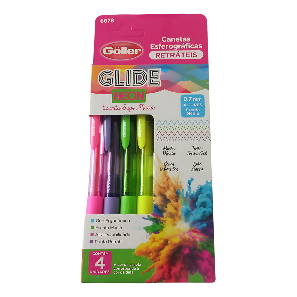 Kit 4 Canetas Esferográficas Retrátil Glide Tons Pastéis