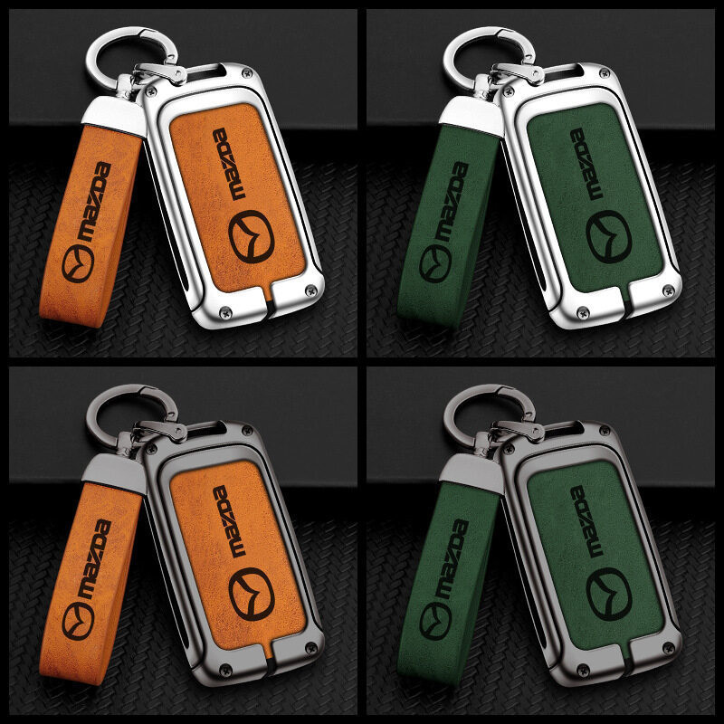 Capa de chave de carro em liga de zinco e couro com chaveiro, adequada para acessórios de carro Mazda 3 BP Atenza Alexa