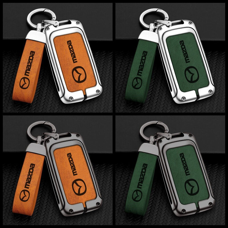 Capa de Chave de Carro em Liga de Zinco e Couro com Chaveiro para Mazda 3 BP Atenza Alexa CX-30 CX30 CX5 CX-5 CX8 CX-8 C