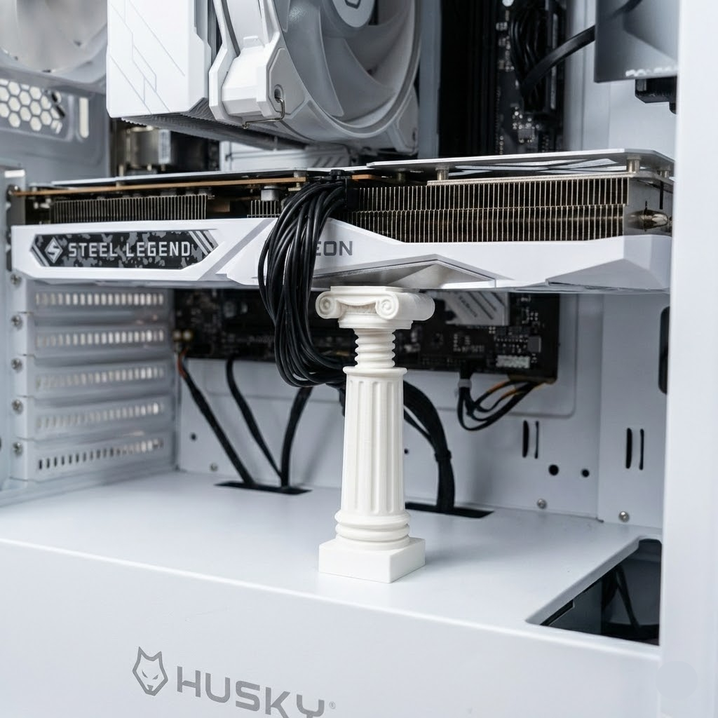 Suporte para Placa de Vídeo GPU Ajustável Universal Estilo Pilar Grego Branco