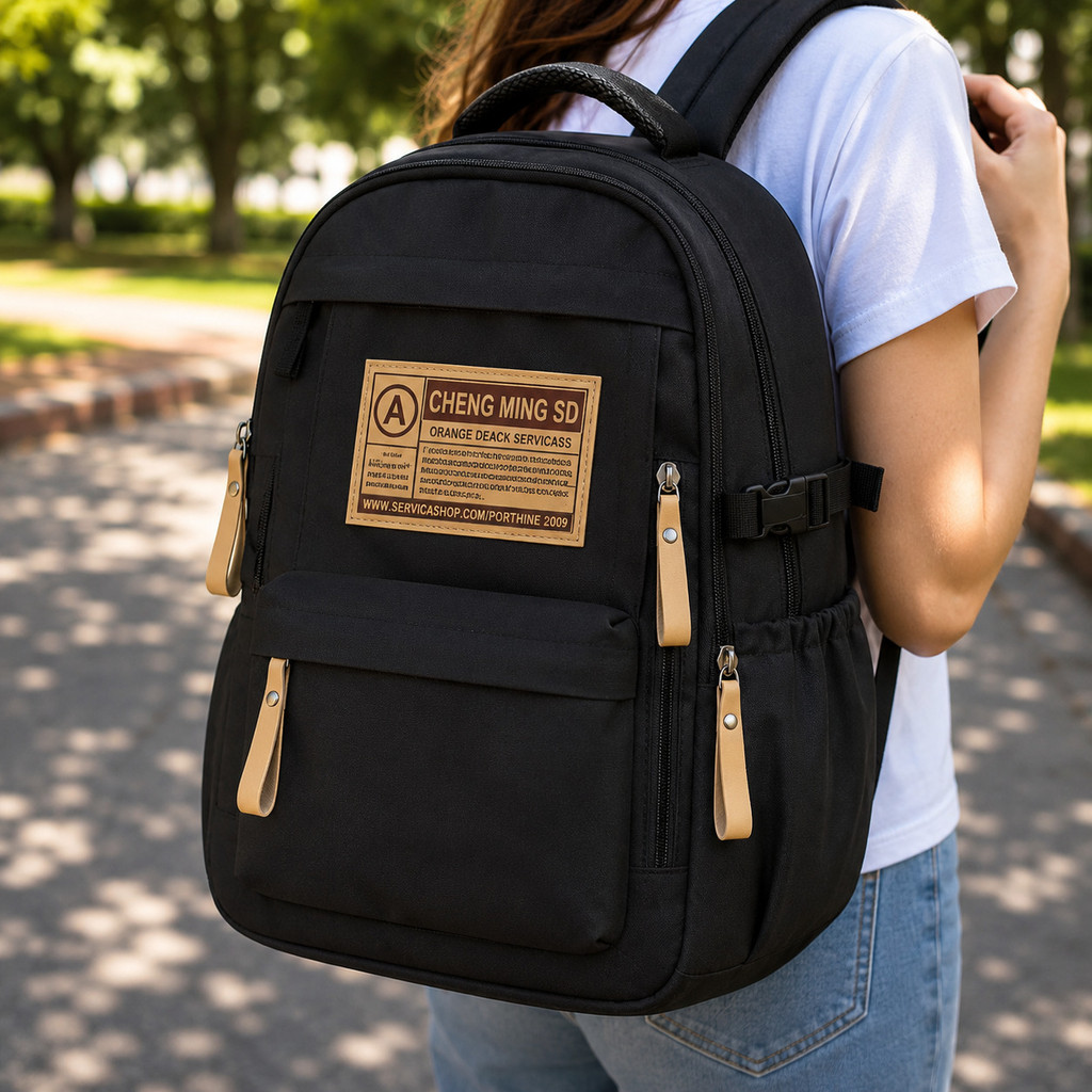 Mochila Feminina Grande Capacidade Nylon 5 Bolsos Escolar Faculdade Trabalho Viagem Resistente com Zíper