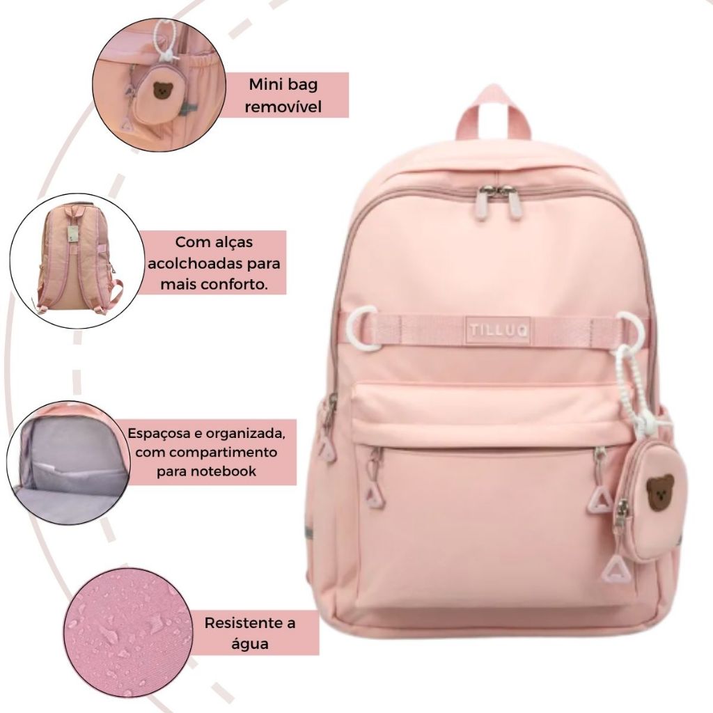 Mochila Feminina Gande Impermeável Bolsa Escolar Faculdade Trabalho Resistente de Nylon Espaçosa 🔥