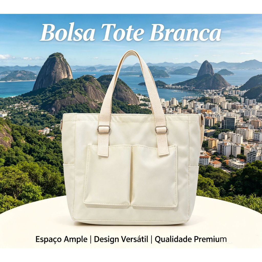 Bolsa Sacola Tote Nylon Resistente Alça Dupla Para Dia a Dia e Faculdade Com Bolsos Laterais