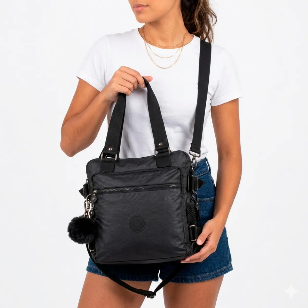Bolsa Mochila 3 Em 1 Estilosa Blogueira Nylon Reforçada Resistente Metalizada Multifuncional Trabalho Faculdade Escola