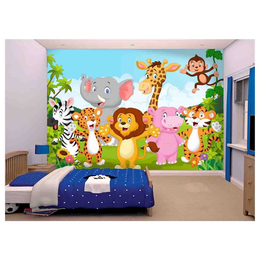 papel de parede Infantil zoo safari animais 7,5m² AZS88