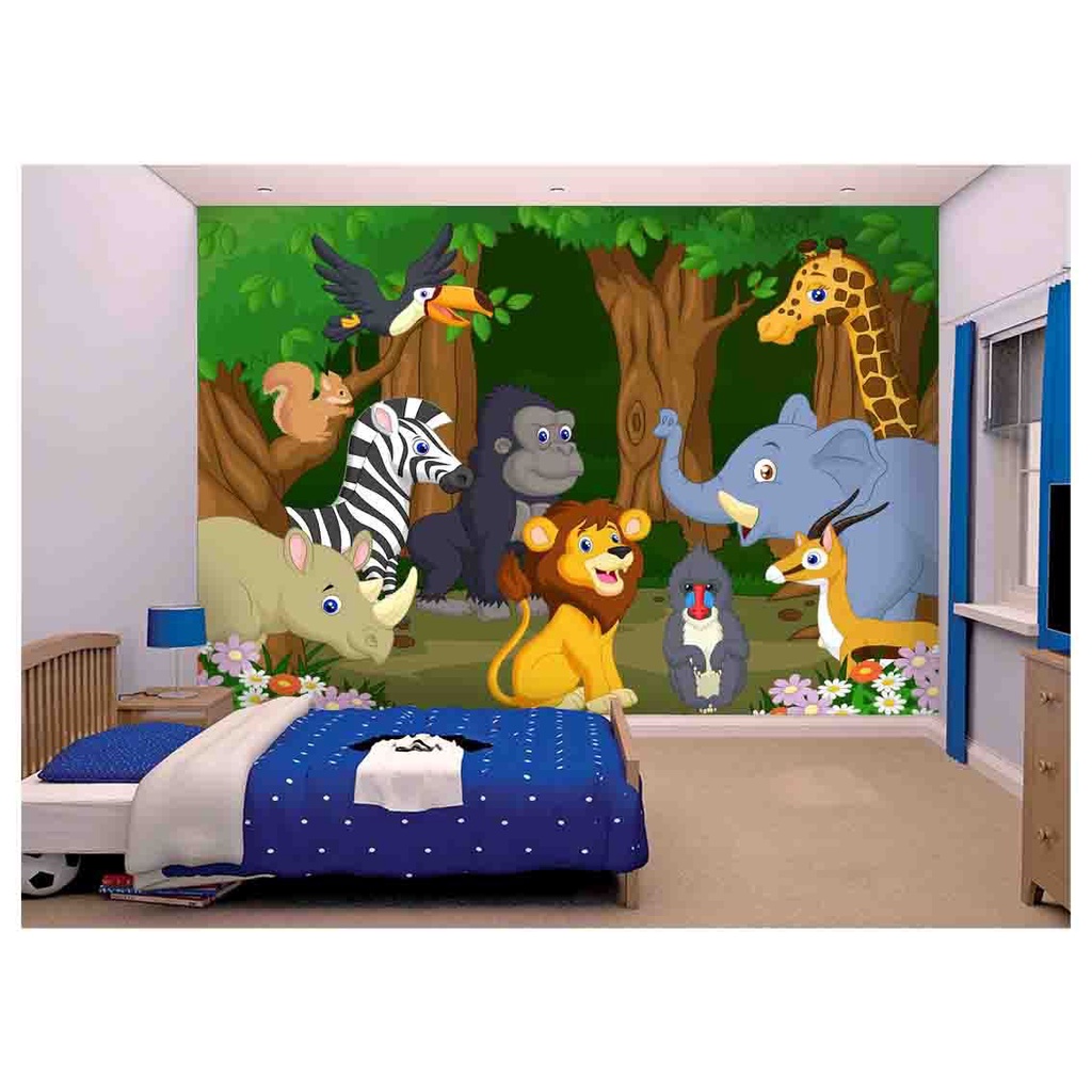 papel de parede Infantil safari animais selva 6m² AZS80