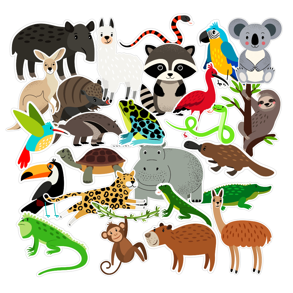 Kit Adesivos Animais Divertidos Criança Kids Brinquedo Safari Silvestre Natureza