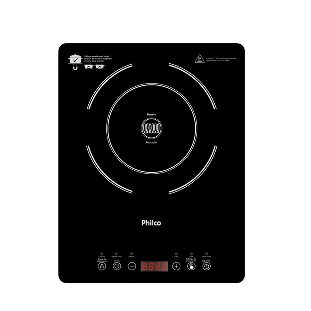 Cooktop de Indução Philco Portátil 1 Boca Queimador, Display Digital e Painel Touch, 60°C a 240°C