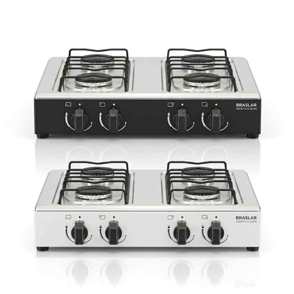 Fogão Cooktop de Mesa Portátil 4 Bocas Braslar Asiático Jr A Gás Inox